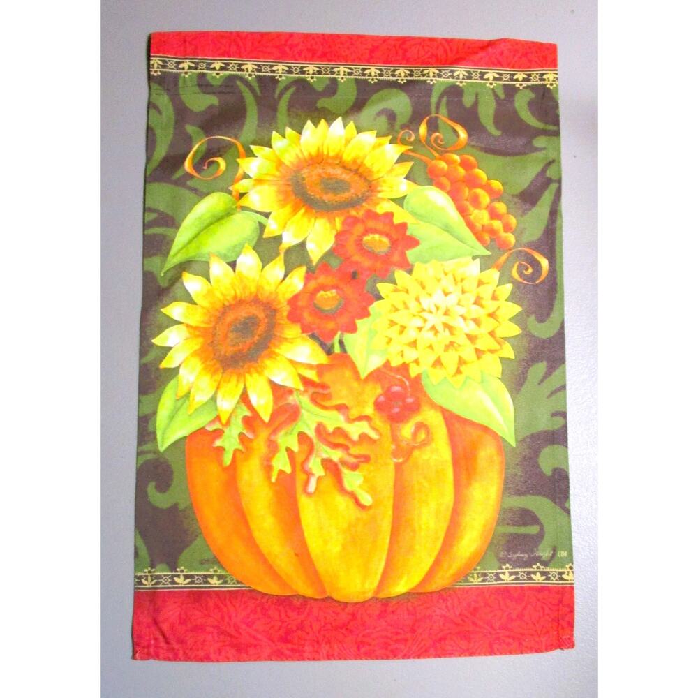 Autumn Garden Flag Pumpkin & Sunflowers Sydney Wright 12x17 inches Double‑Sided